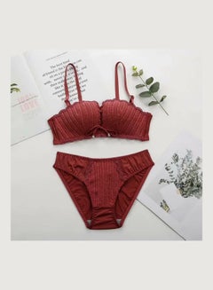 Buy Comfy Solid Colour Lace Thin Bra Panty Set Red in Saudi Arabia