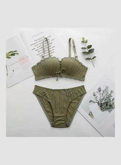 Buy Comfy Solid Colour Lace Thin Bra Panty Set Green in UAE