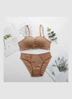 Buy Comfy Solid Colour Lace Thin Bra Panty Set Brown in Saudi Arabia
