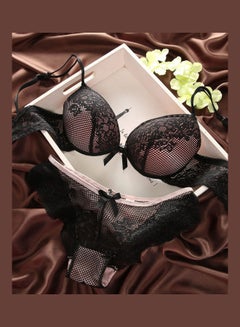 Buy Comfy Solid Colour Lace Thin Bra Panty Set Black in UAE