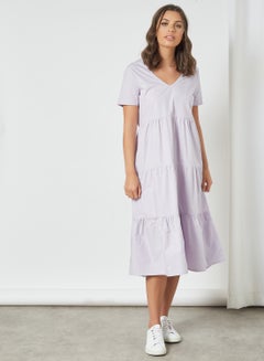 Buy V-Neck Midi Dress Pastel Lilac in UAE