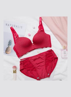 Buy Women's Comfy Thin Bra Panty Set Red in Saudi Arabia