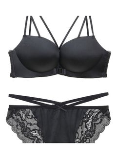 اشتري Women's Comfy Solid Colour Lace 3/4 Cup Bra and Panty Set أسود في السعودية