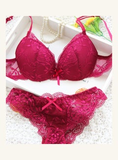 Buy Women's Comfy Solid Colour Lace 3/4 Cup Bra and Panty Set Pink in Saudi Arabia