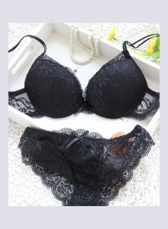 Buy Women's Comfy Solid Colour Lace 3/4 Cup Bra and Panty Set Black in UAE