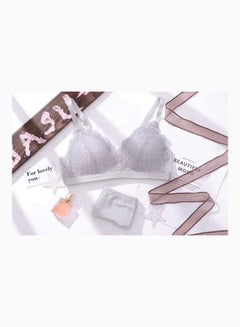 Buy Women's Comfy Solid Colour Lace 3/4 Cup Bra and Panty Set Grey in Saudi Arabia