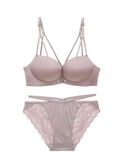 Buy Women's Comfy Solid Colour Lace 3/4 Cup Bra and Panty Set Pink in Saudi Arabia