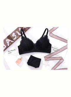 Buy Women's Comfy Solid Colour Lace 3/4 Cup Bra and Panty Set Black in UAE