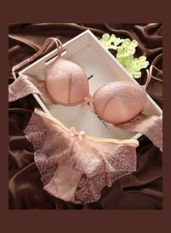 Buy Women's Comfy Solid Colour Lace 3/4 Cup Bra and Panty Set Beige in Saudi Arabia