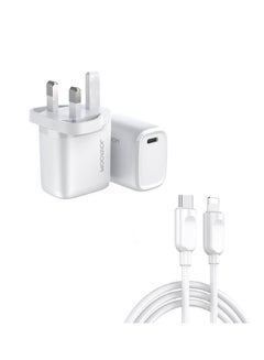 Buy Fast Mobile Charging Adapter 20W PD Smart Charger With 1000mm Cable White in Saudi Arabia