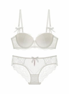 Buy Women's Comfy Solid Colour Lace 3/4 Cup Bra and Panty Set White in Saudi Arabia