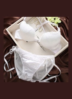 Buy Comfy Solid Colour Lace Thin Bra Panty Set White in Saudi Arabia