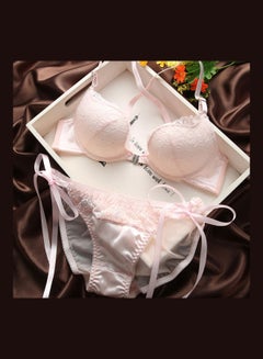 Buy Comfy Solid Colour Lace Thin Bra Panty Set Pink in UAE