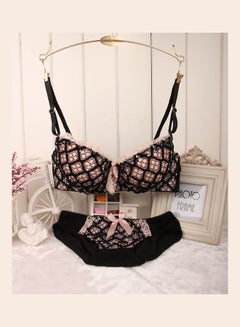 Buy Comfy Solid Colour Lace Thin Bra Panty Set Black/Pink in Saudi Arabia