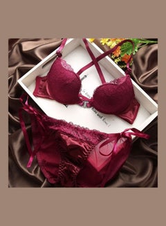Buy Comfy Solid Colour Lace Thin Bra Panty Set Red in UAE