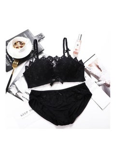 Buy Women Comfy Lace Beauty Back Thin Bra Panty Set Black in Saudi Arabia