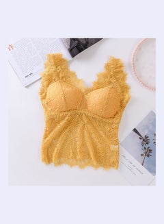Buy Women Comfortable Thin Beauty Back Lace Cup Bra Yellow in UAE