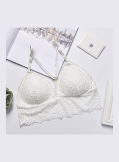 Buy Women Floral Lace Padded Front Cross No Closure Bra White in UAE
