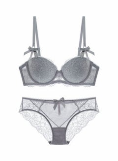 Buy Comfy Solid Colour Lace Thin Bra Panty Set Grey in Saudi Arabia