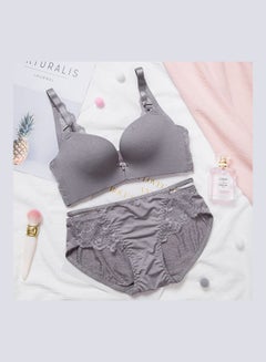 Buy Comfy Solid Colour Lace Thin Bra Panty Set Grey in UAE