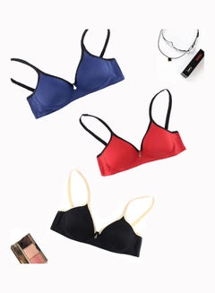 Buy 3-Piece Womens Seamless Back Beautify Bra Blue/Red/Black in Saudi Arabia