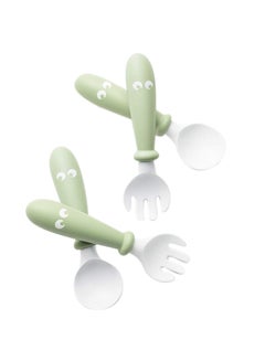 Buy 4-Piece Baby Spoon And Fork - Powder Green in Saudi Arabia