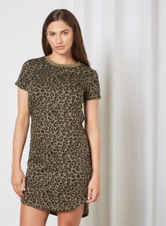 Buy Leopard Printed T-Shirt Dress Green in Saudi Arabia