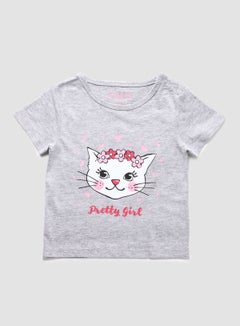 Buy Baby Girls  Round Neck Short Sleeve T-Shirt Grey in UAE