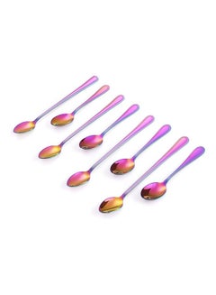 Buy 8-Piece Long and Short Handle Coffee Tea Spoon Purple/Yellow in UAE