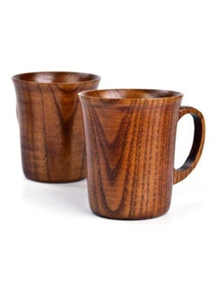 Buy 2-Piece Wooden Tea Cup Set with Handle Brown in Saudi Arabia