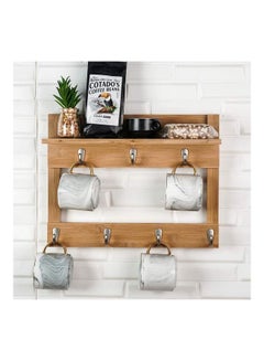 Buy Wall Mounted Coffee Mug Holder with Hooks Beige/Silver in UAE