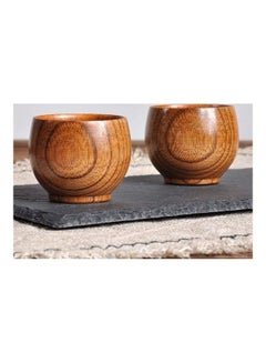 Buy 2-Piece Vintage Style Wooden Tea Cup Brown in Saudi Arabia