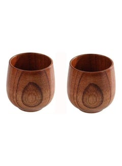 Buy 2-Piece Wooden Tea Cup Set Brown in Saudi Arabia