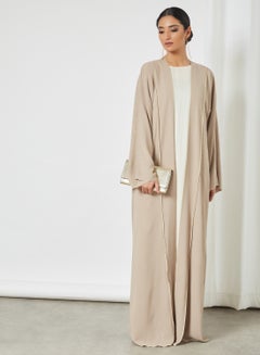Buy 2-Piece Stylish Casual Abaya Set With Sheilah Beige/White in UAE