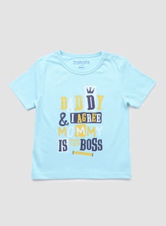 Buy Round Neck Graphic Printed T-Shirt Baby Blue in Saudi Arabia