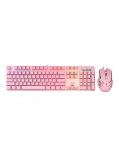 Buy Wired Gaming Keyboard And Mouse Set Pink in UAE