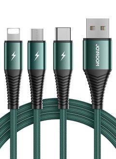 Buy Fast Charging Braided 3 In 1 USB Cable Green in Saudi Arabia