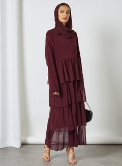 Buy Solid Long Sleeves High Neck Modest Dress Red in Saudi Arabia