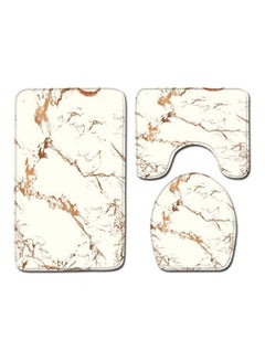 Buy 3-Piece Marble Pattern Anti Skid Toilet Mat Set Beige 75 x 45cm in UAE