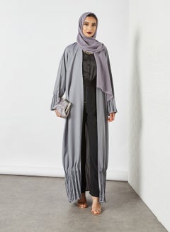 Buy Pleat Detail Embellished Abaya Grey in Saudi Arabia