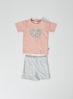 Buy Baby Slogan Print Shorts Set Grey Melange/Dusty Pink in Saudi Arabia
