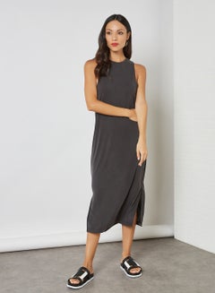 Buy Solid Sleeveless Dress Black in Saudi Arabia