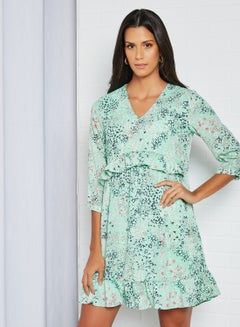 Buy Ditsy Print Mini Dress Green in Saudi Arabia