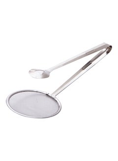 Buy Stainless Steel Colander Spoon with Clip Oil Filter Grid Scoop Fryer Tongs Silver in Saudi Arabia