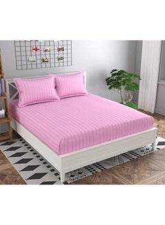 Buy 3-Piece Fitted Sheet Set cotton Pink 200x230cm in Saudi Arabia