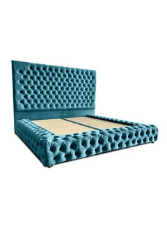 Buy Modern Upholstered Straight Back Bed Frame Blue 140 x 200 x 40cm in Saudi Arabia