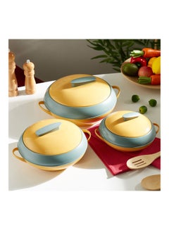 Buy Cosmic Deluxe 3-Piece Casserole Set Blue/Yellow 2500ml in Saudi Arabia