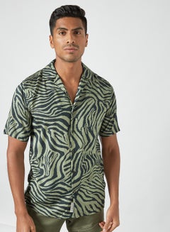 Buy Zebra Print Short Sleeve Shirt Black/Green in Saudi Arabia