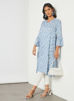 Buy Printed Bell Sleeve Kurta Blue in Saudi Arabia