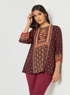 Buy Printed A-Line Kurti Wine in Saudi Arabia